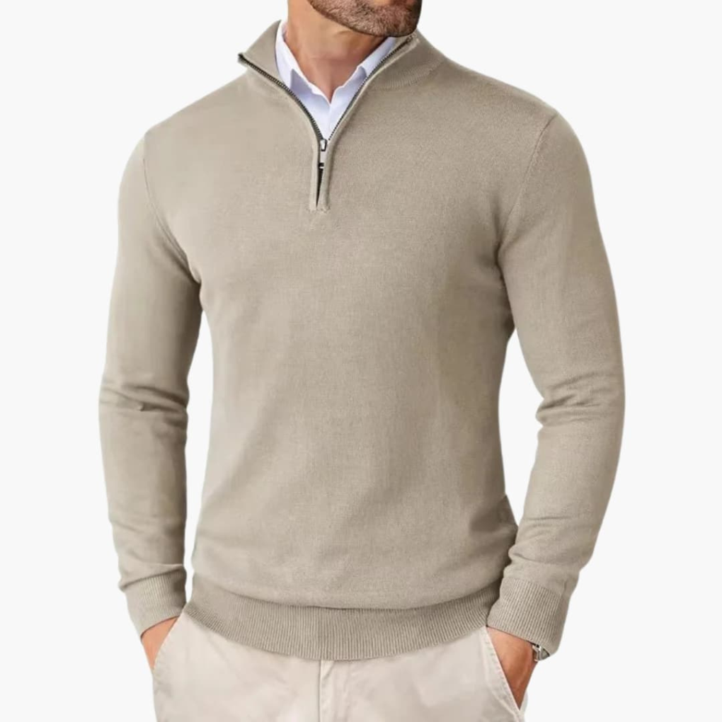 Men’s Quarter Zip Pullover Ribbed Hem Knit Top