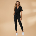 Women's Jumpsuit with Round Neckline and Short Sleeves