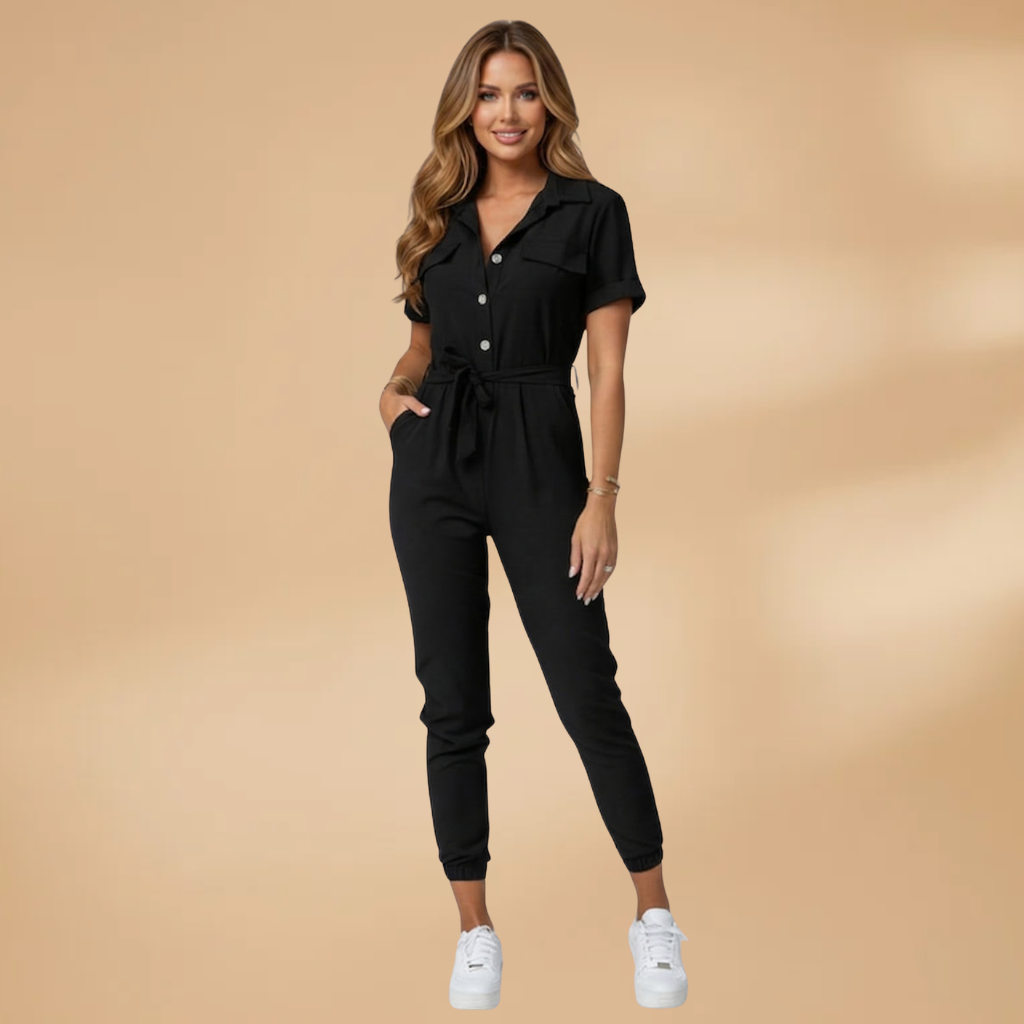 Women's Jumpsuit with Round Neckline and Short Sleeves
