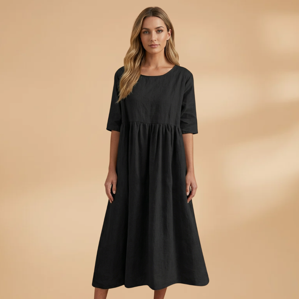 Women's Dress with Short Sleeves and Round Neckline