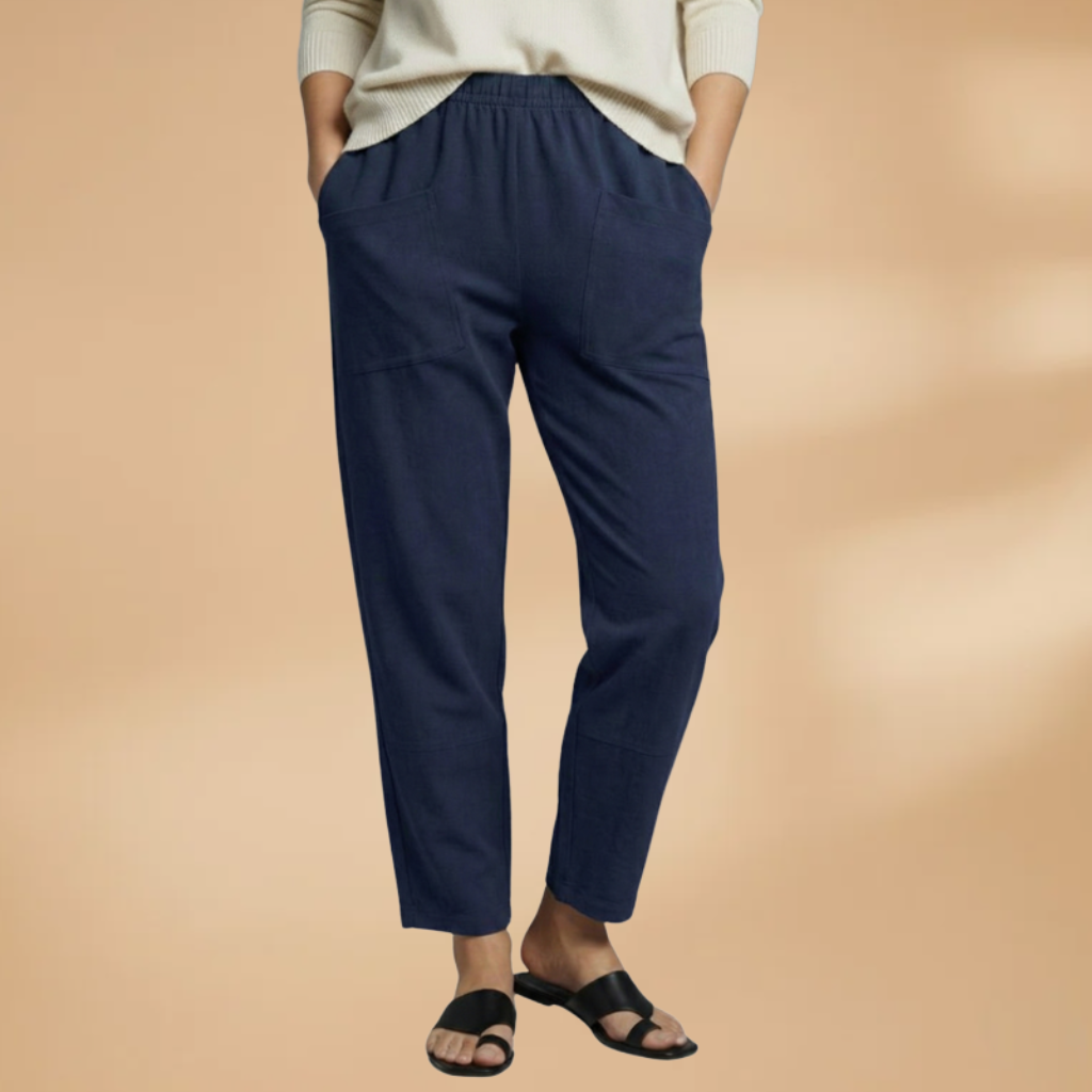 Women's Casual Pants with Elastic Waistband and Side Pockets