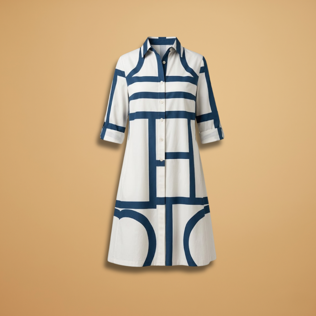 Women's Midi Dress with Short Sleeves and Flared Skirt