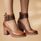 Women's Vintage Ankle Strap Sandal Heels with Comfortable Block Heel