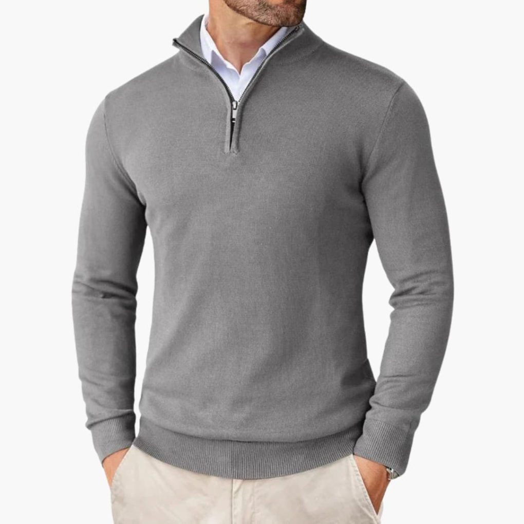 Men’s Quarter Zip Pullover Ribbed Hem Knit Top