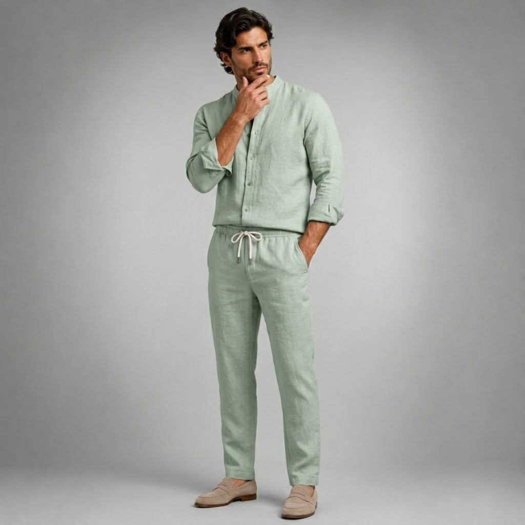 Gustav | Linen Blend Shirt and Trousers Two Piece Set