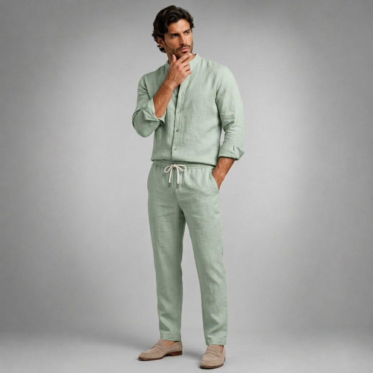 Gustav | Linen Blend Shirt and Trousers Two Piece Set