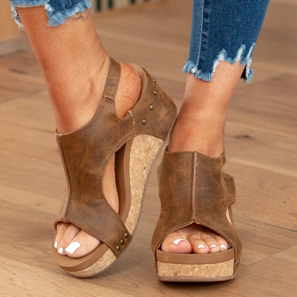 Women's Suede Wedge Sandals with Adjustable Straps and Cushioned Footbed
