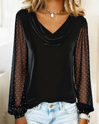 Meital - Swing Collar Paneled Long-Sleeved Top