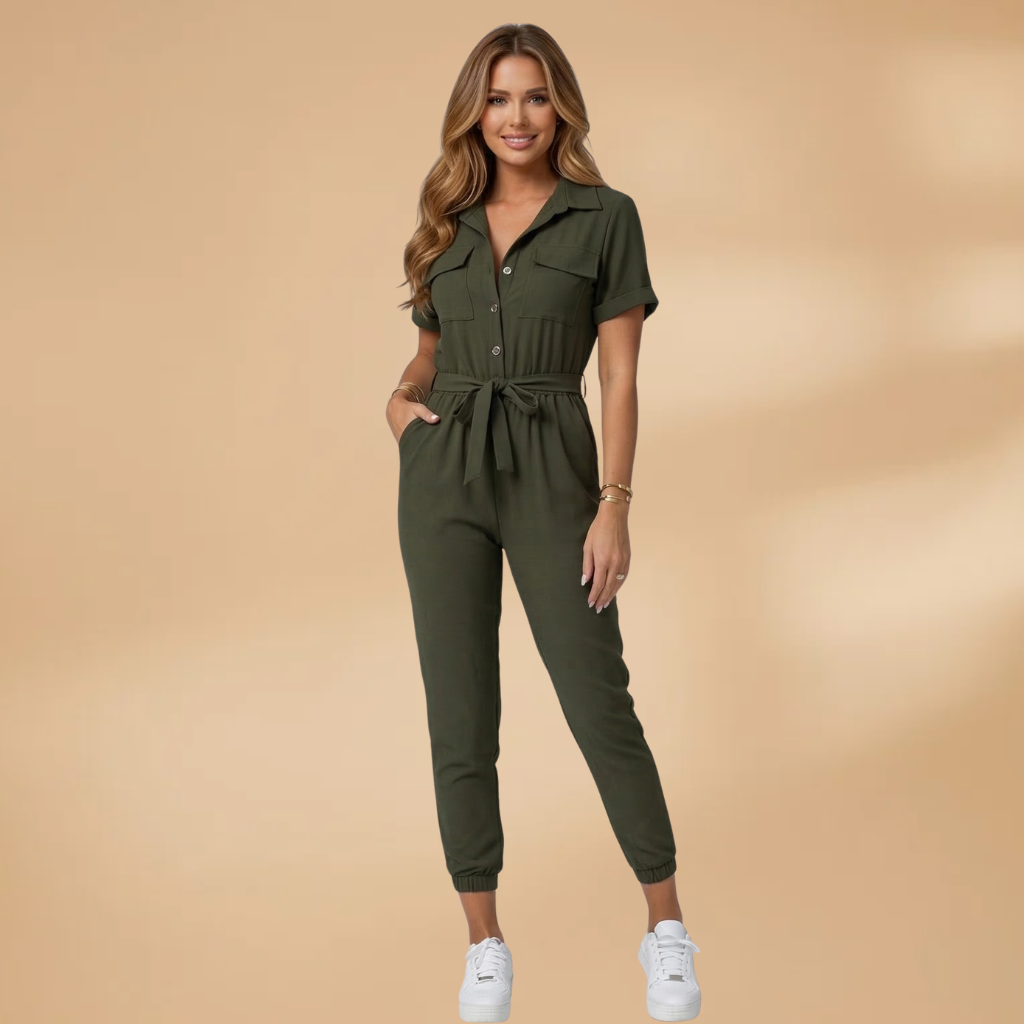 Women's Jumpsuit with Round Neckline and Short Sleeves