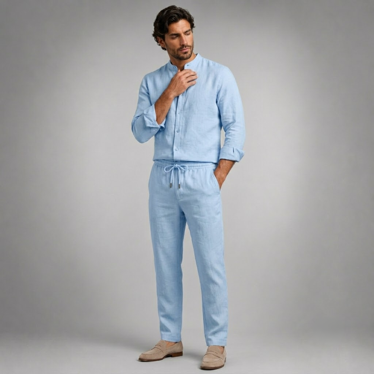 Gustav | Linen Blend Shirt and Trousers Two Piece Set