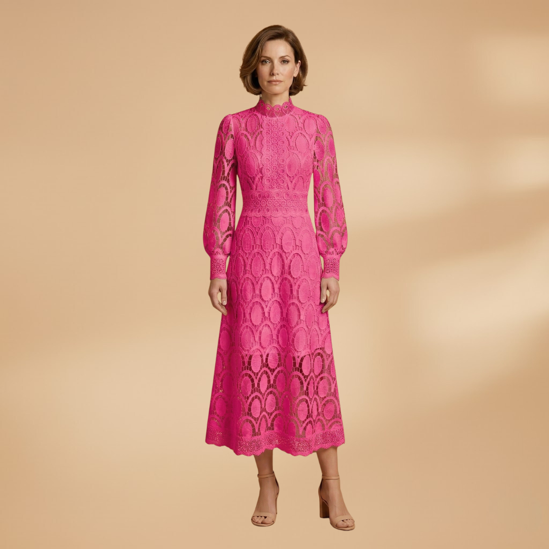 Women's Lace Midi Dress with Delicate Detailing and Tailored Fit