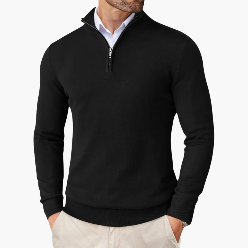 Men’s Quarter Zip Pullover Ribbed Hem Knit Top
