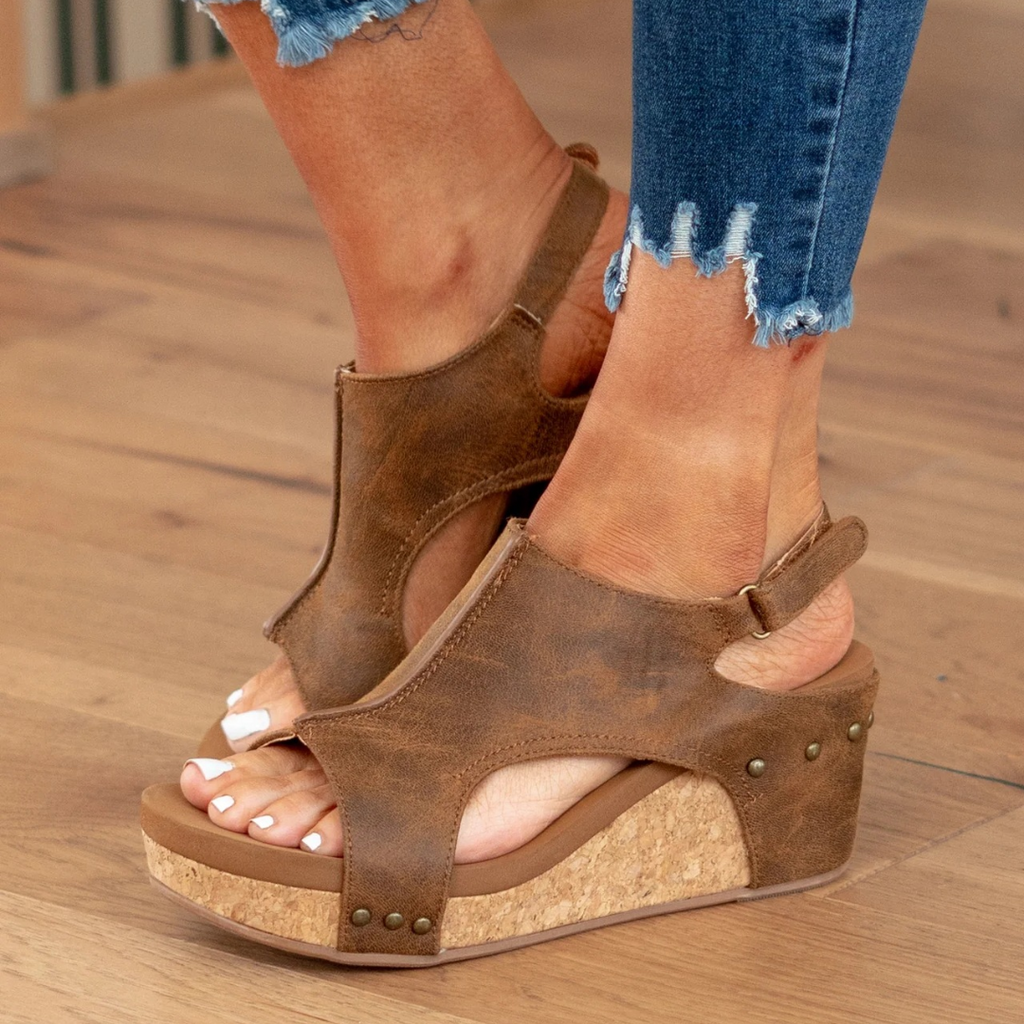 Women's Suede Wedge Sandals with Adjustable Straps and Cushioned Footbed