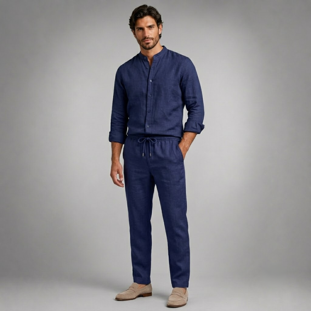 Gustav | Linen Blend Shirt and Trousers Two Piece Set