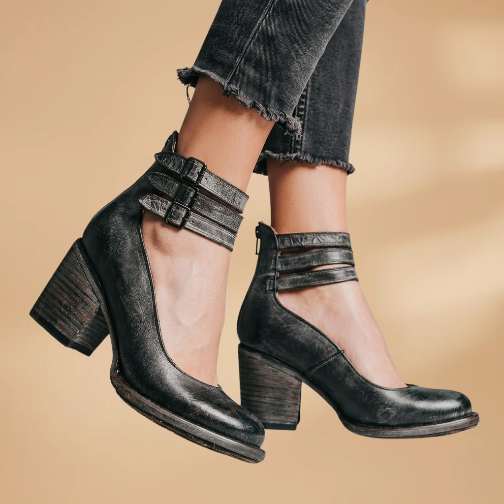 Women's Vintage Ankle Strap Sandal Heels with Comfortable Block Heel