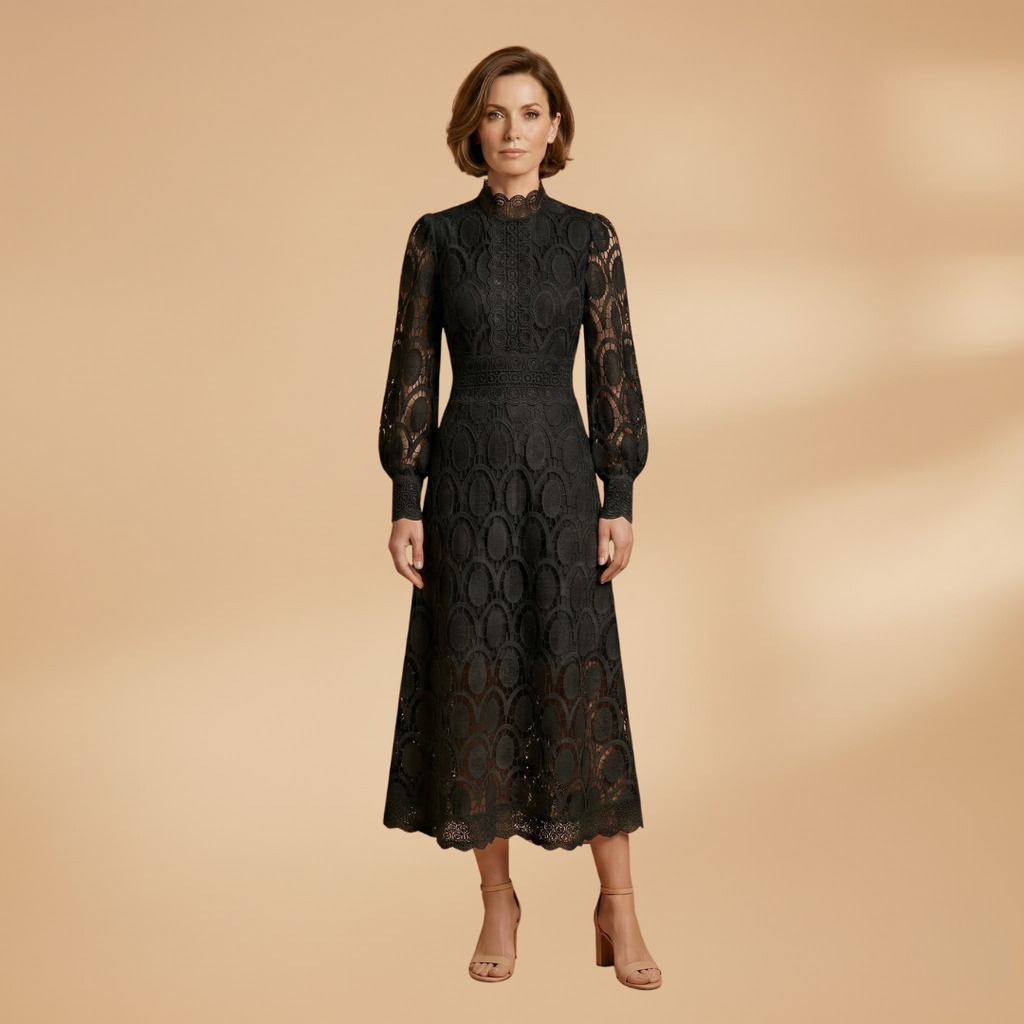 Women's Lace Midi Dress with Delicate Detailing and Tailored Fit