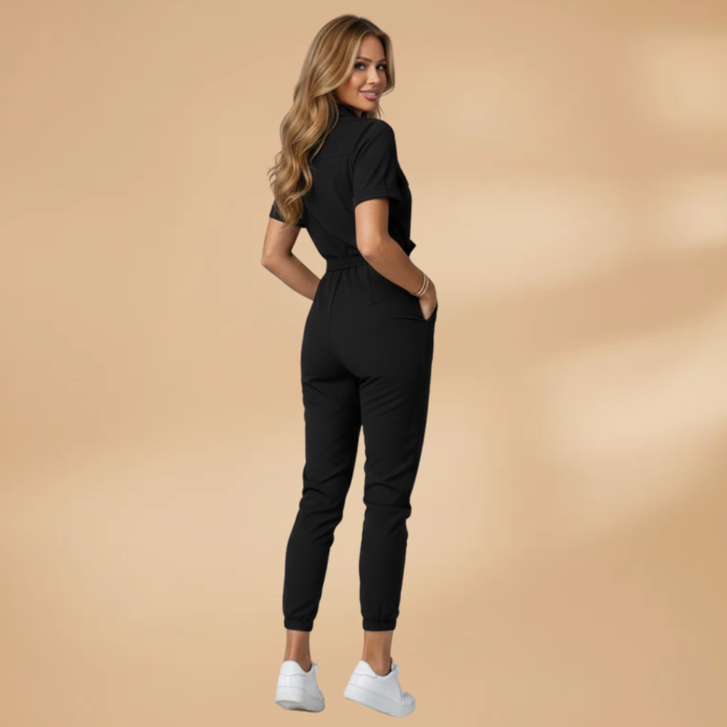 Women's Jumpsuit with Round Neckline and Short Sleeves