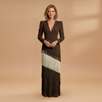 Women's Banquet Dress with V-Neck and Pleated Tassel Hem