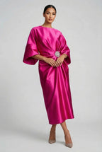 Wedding Guest Satin Style Batwing Jewel Midi Dress