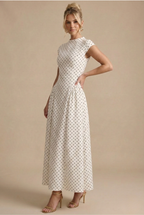 Women’s Polka Dot Maxi Dress with Round Neck and A Line Silhouette