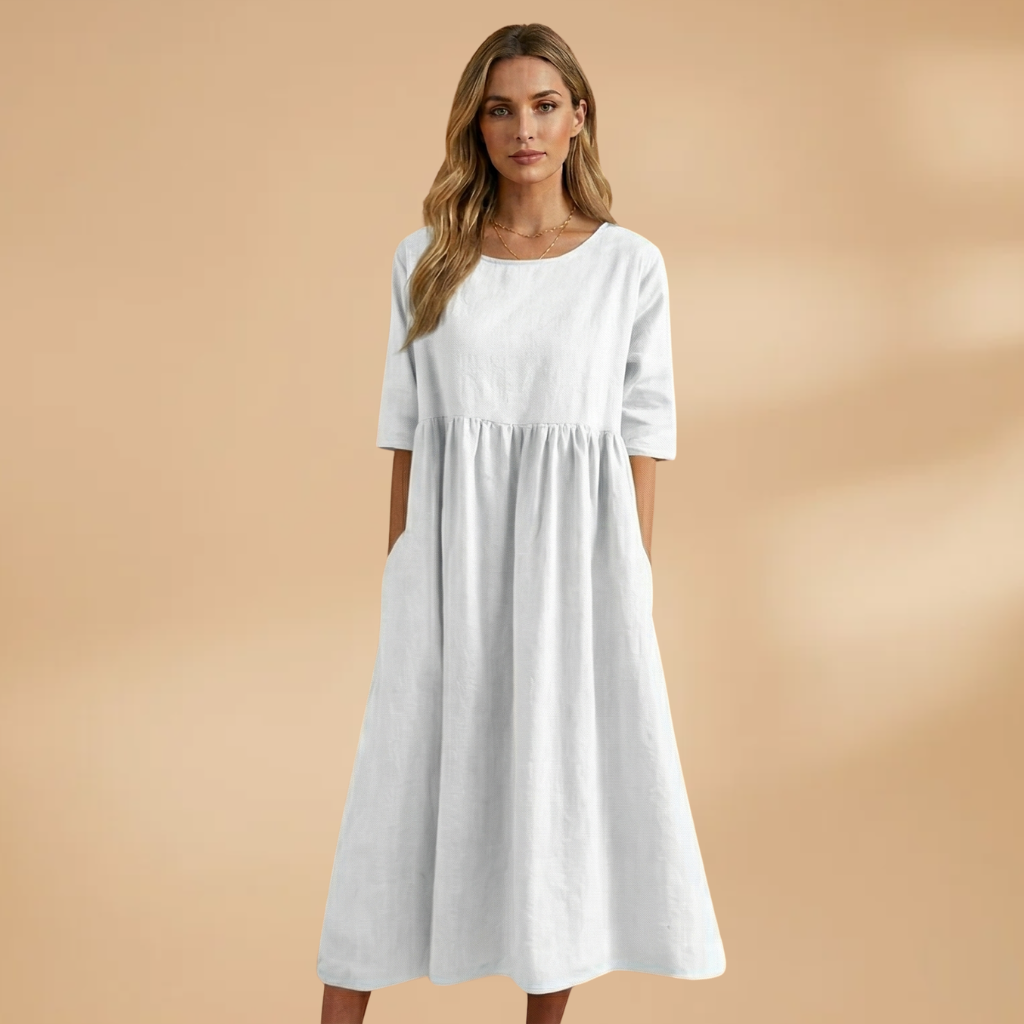 Women's Dress with Short Sleeves and Round Neckline