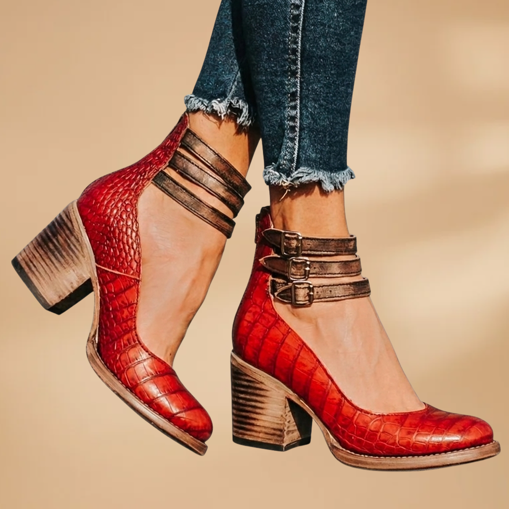 Women's Vintage Ankle Strap Sandal Heels with Comfortable Block Heel