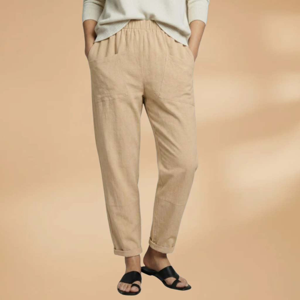 Women's Casual Pants with Elastic Waistband and Side Pockets