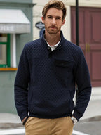 Men’s Quilted Pullover Sweater with Buttoned Stand Collar