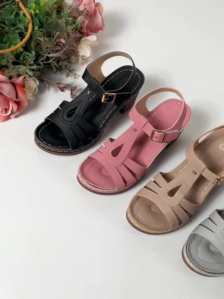 Women's Block Heel Sandals with Cushioned Footbed and Adjustable Straps