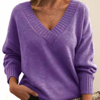 Women’s Cashmere V Neck Sweater Relaxed Balloon Sleeves