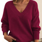 Women’s Cashmere V Neck Sweater Relaxed Balloon Sleeves