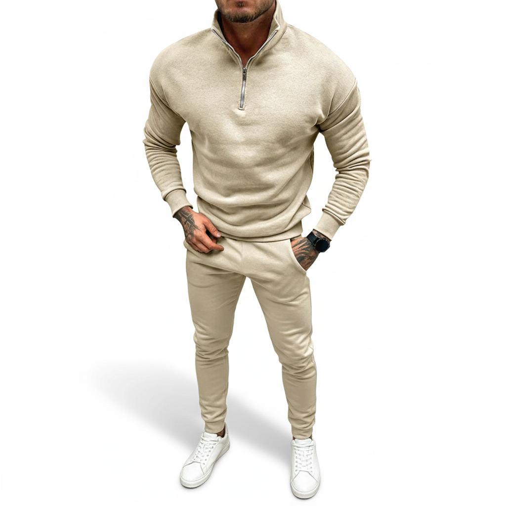 Men’s Minimal Quarter Zip Sweater with Stand Collar