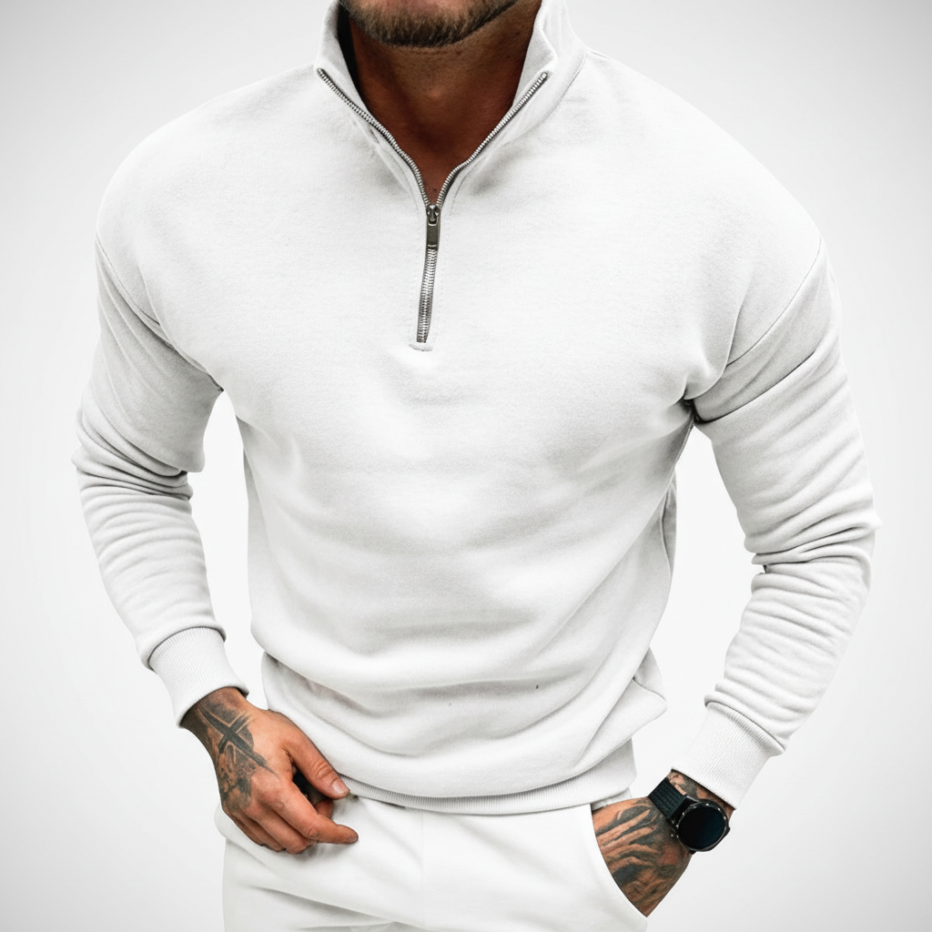 Men’s Minimal Quarter Zip Sweater with Stand Collar