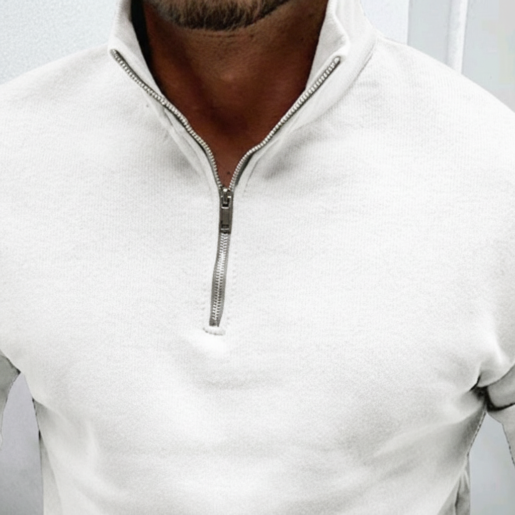 Men’s Minimal Quarter Zip Sweater with Stand Collar