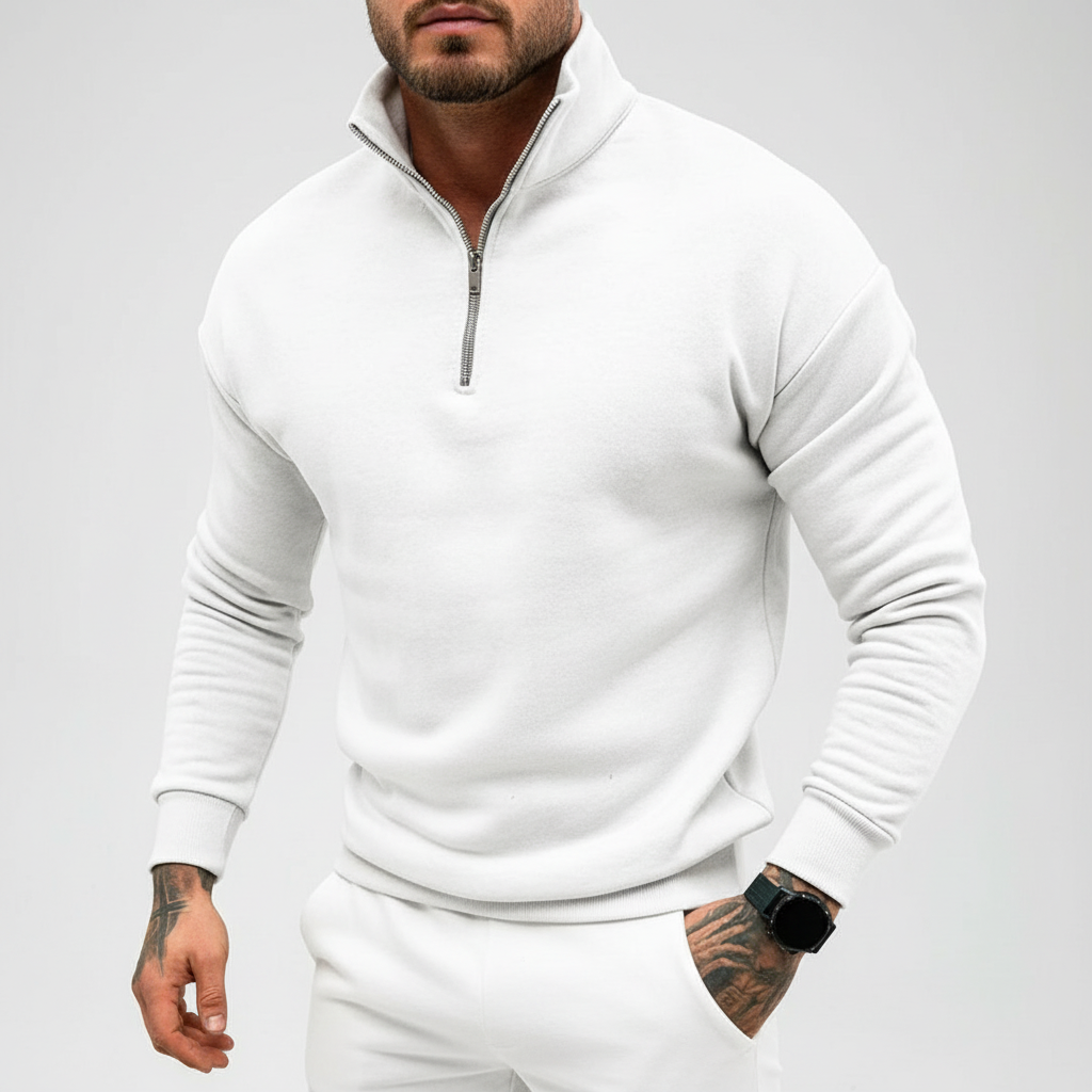Men’s Minimal Quarter Zip Sweater with Stand Collar
