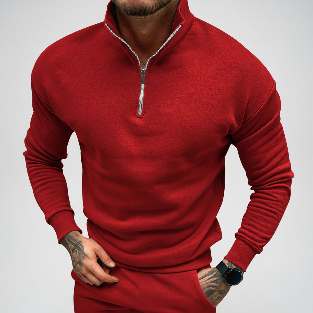 Men’s Minimal Quarter Zip Sweater with Stand Collar
