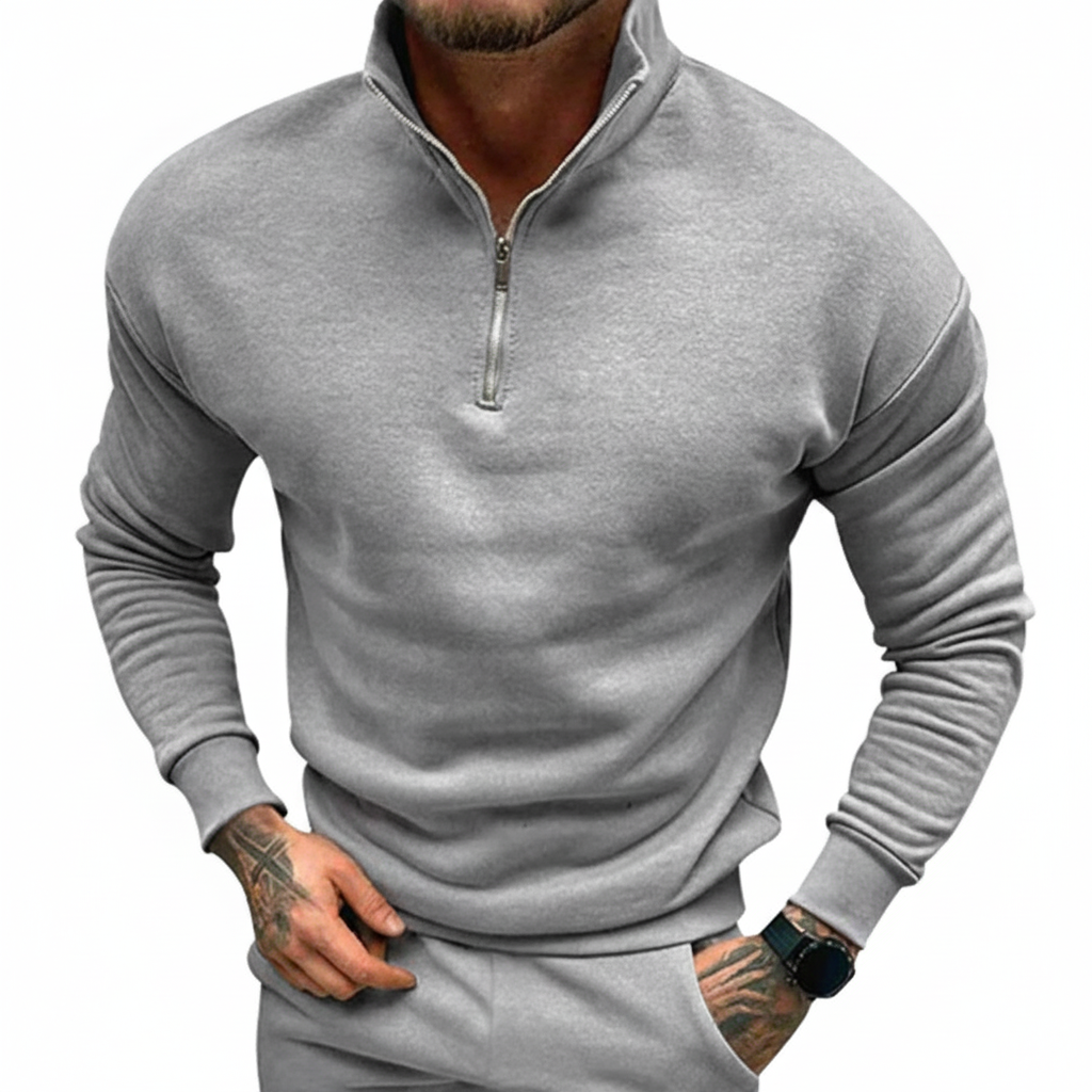 Men’s Minimal Quarter Zip Sweater with Stand Collar