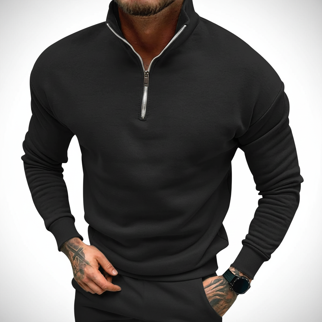 Men’s Minimal Quarter Zip Sweater with Stand Collar