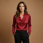 Women’s Blouse with Draped Collar and Long Sleeves