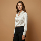Women’s Blouse with Draped Collar and Long Sleeves