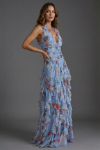 Floral Print Halterneck Ruffle Chiffon Style Maxi Dress