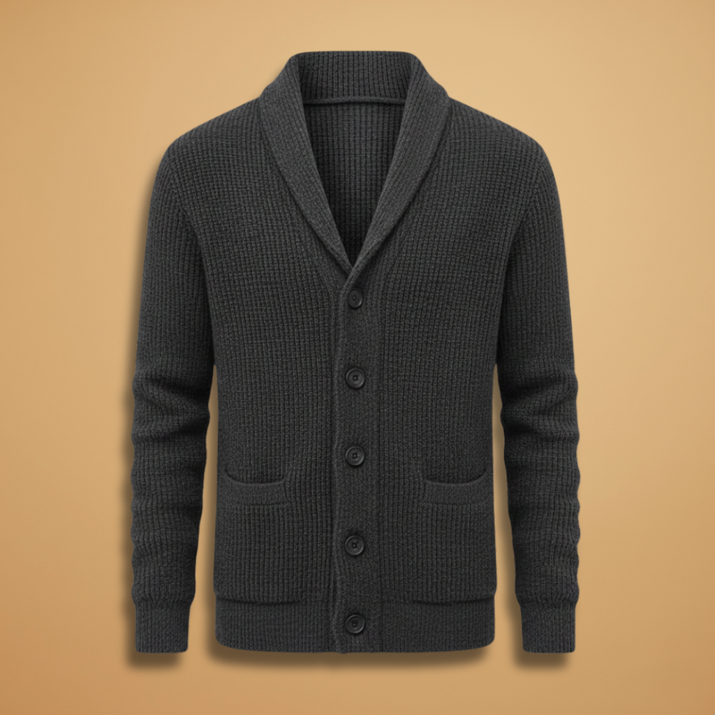 Men’s cardigan with shawl collar and button closure