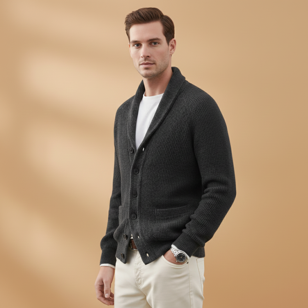 Men’s cardigan with shawl collar and button closure