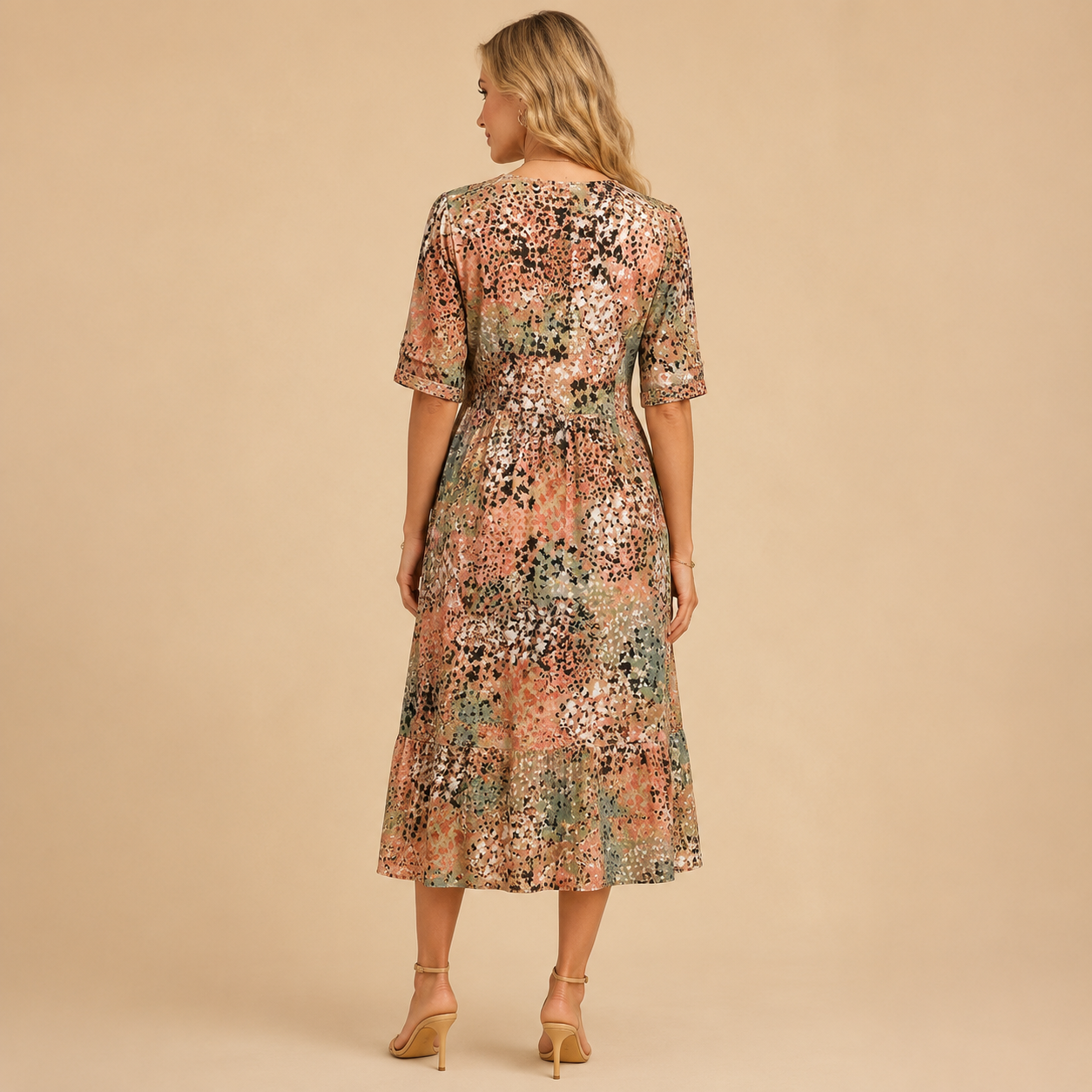 Women’s Printed V-Neck Summer Dress – Knee Length