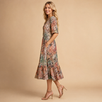Women’s Printed V-Neck Summer Dress – Knee Length