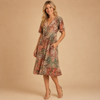 Women’s Printed V-Neck Summer Dress – Knee Length
