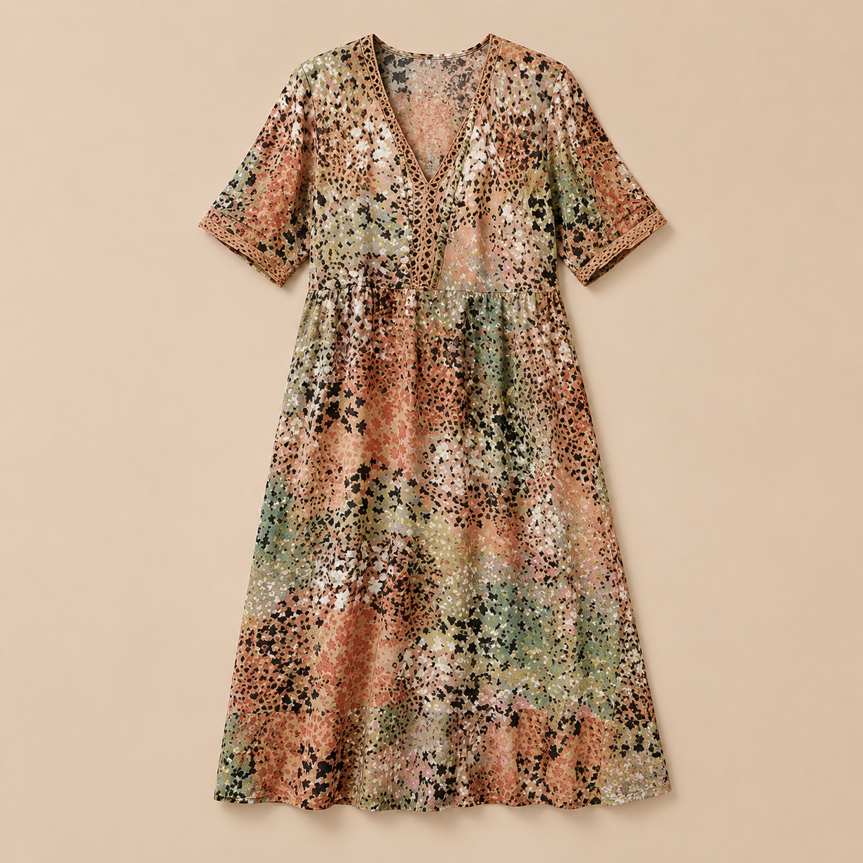 Women’s Printed V-Neck Summer Dress – Knee Length