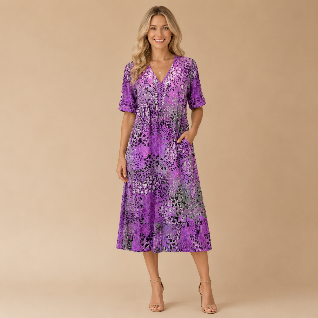 Women’s Printed V-Neck Summer Dress – Knee Length
