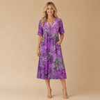Women’s Printed V-Neck Summer Dress – Knee Length