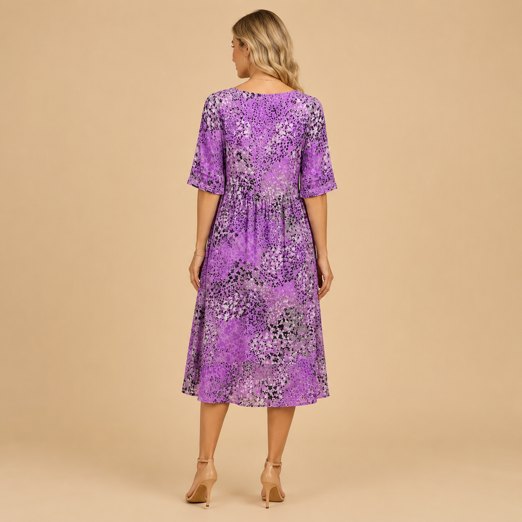 Women’s Printed V-Neck Summer Dress – Knee Length